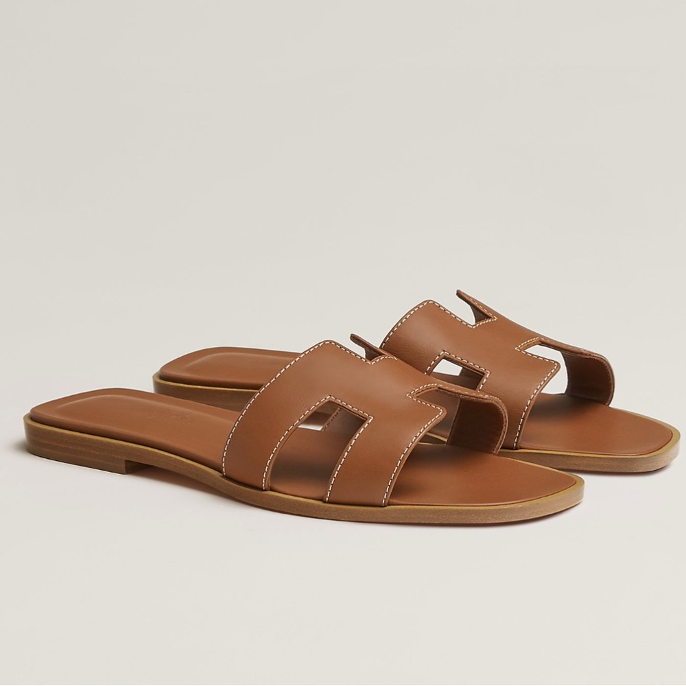 Hermes Oran Brown Leather Sandals